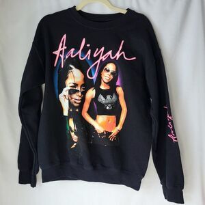 Women's M Aaliyah Crew Neck Sweatshirt Black Y2K 90s Streetwear Casual Retro